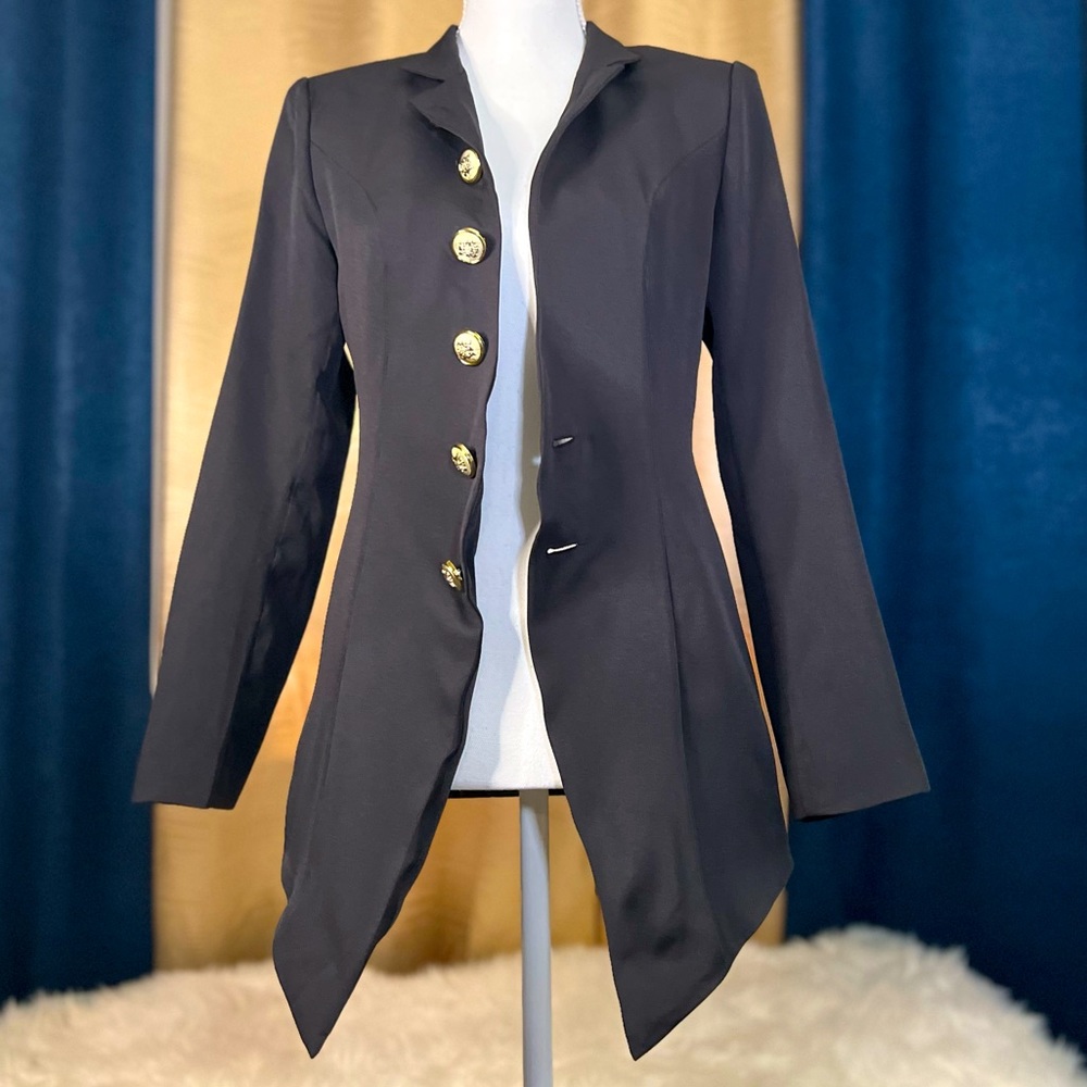 Women’s Black Blazer, with gold buttons. Size small.